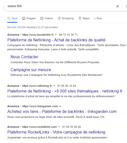 Adwords sur Oseox LINK